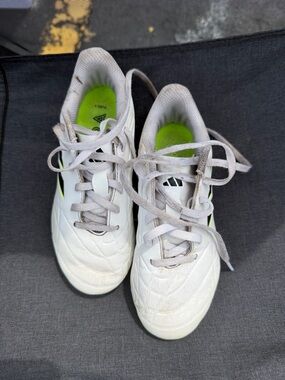 adidas White Soccer Cleats with Neon Green Insoles